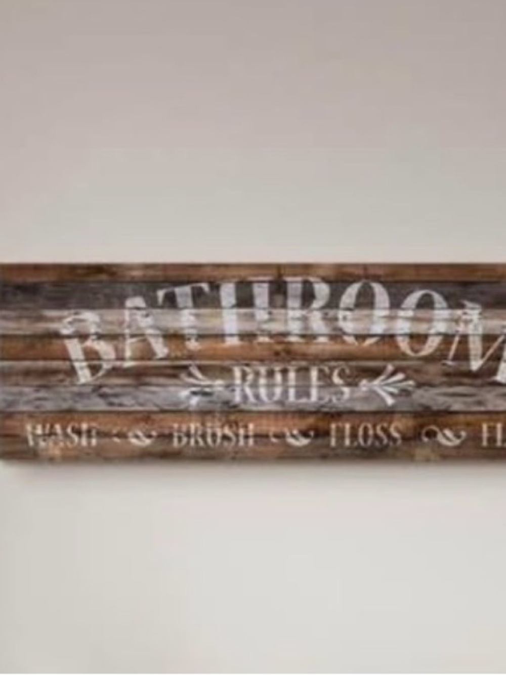 Wooden Bathroom Rules Wall Sign - Brown & White